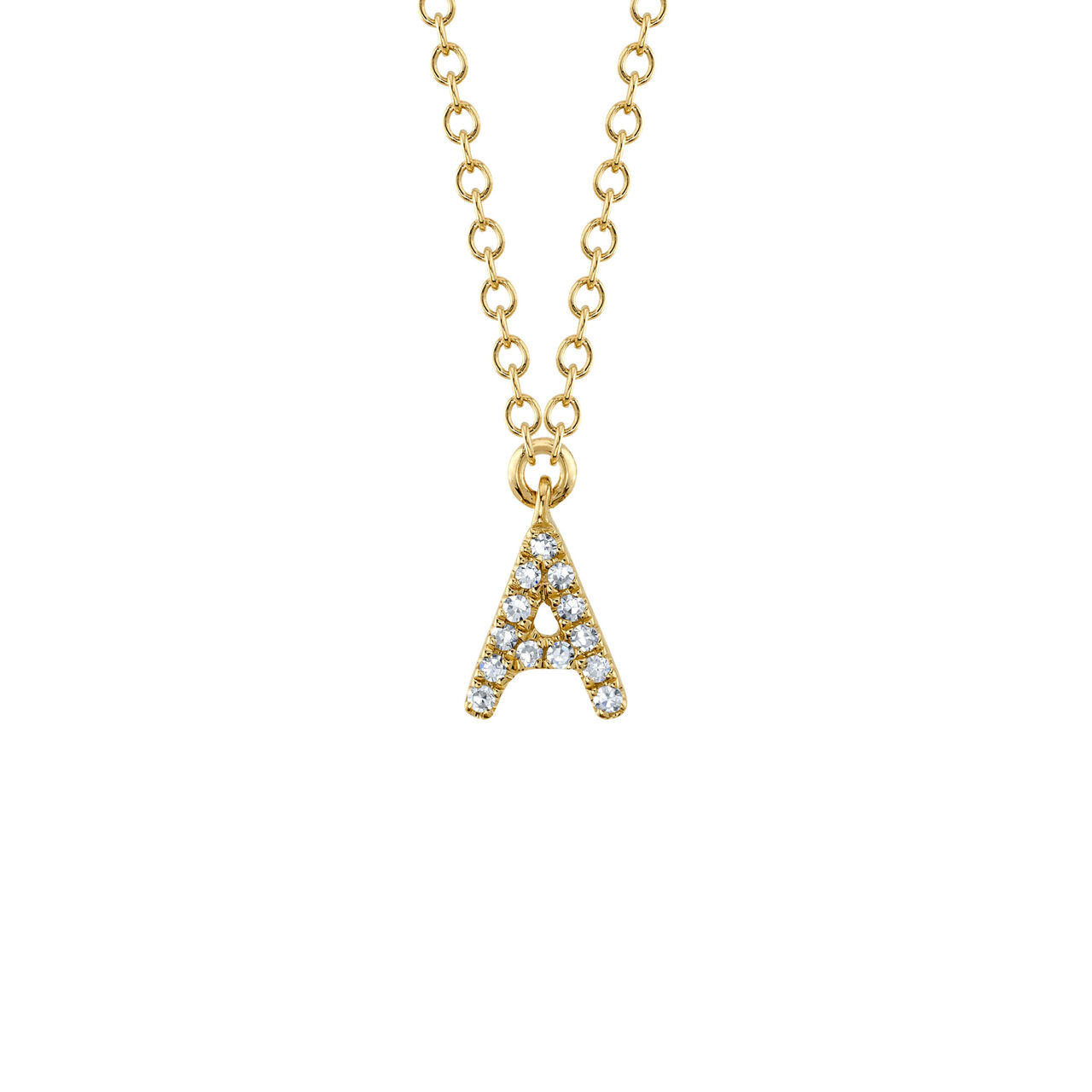 Shy Creation Initials Yellpw Gold  and Diamond Pav&eacute; Letter A Necklace SC55007904-A image number 0